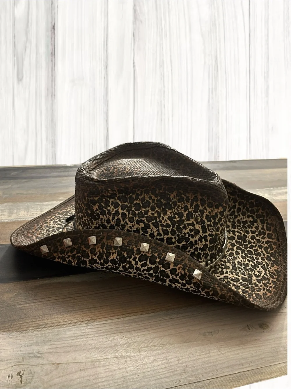 Kenny K. Studded Leopard Print Western Cowboy Hat – Size M